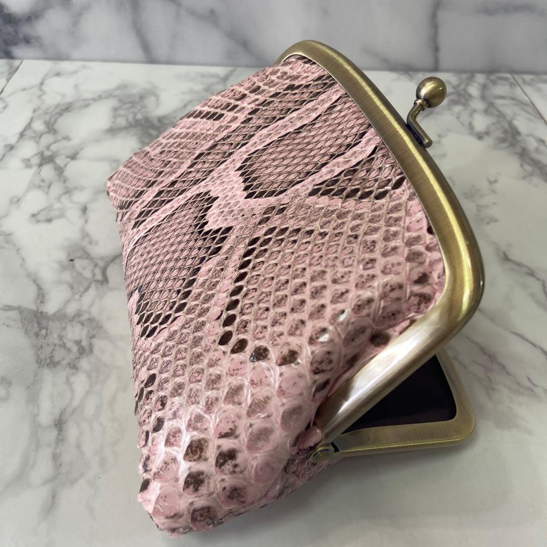 幸　ハンドメイドパイソンの本革親子がま口財布両面各2段ポケット付