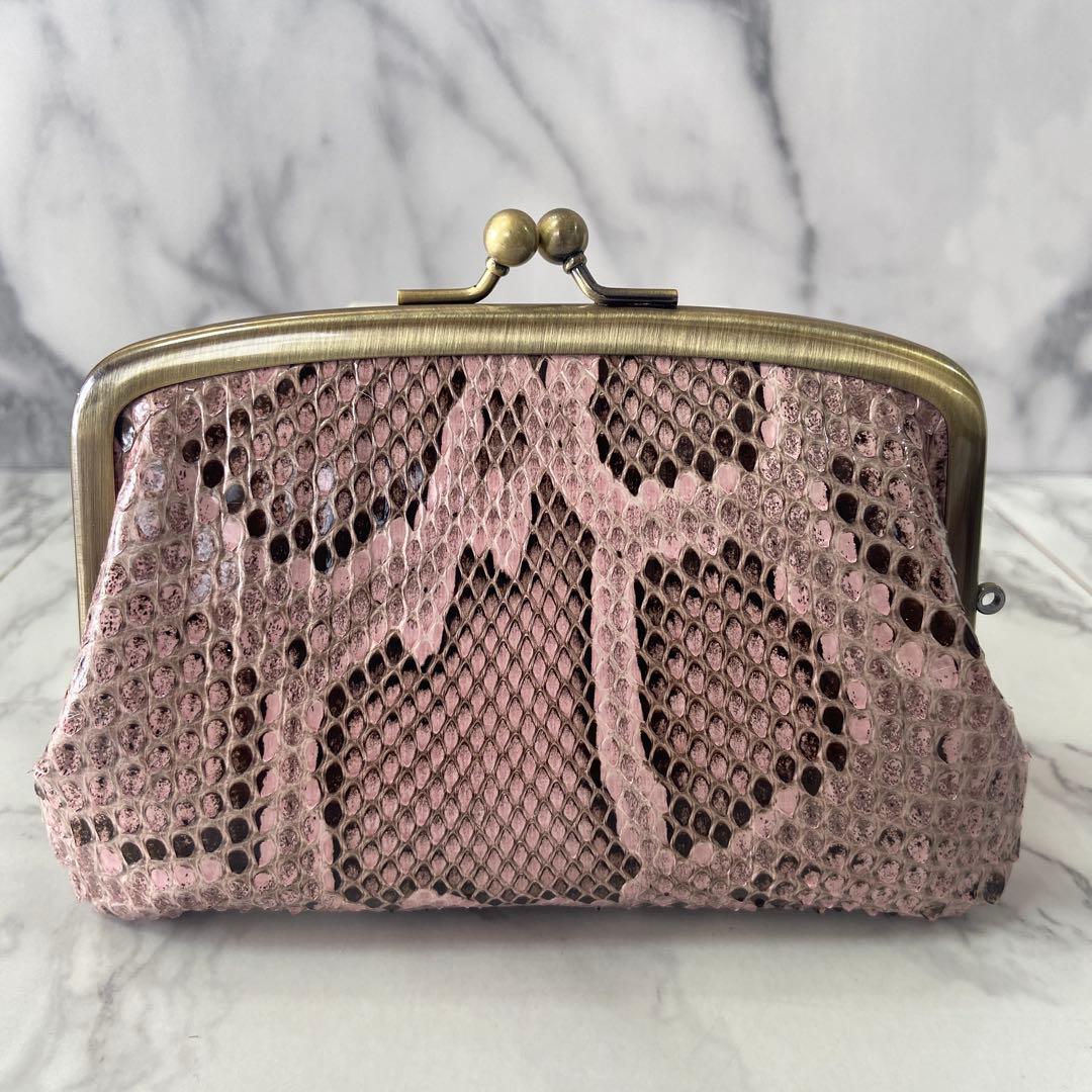 幸　ハンドメイドパイソンの本革親子がま口財布両面各2段ポケット付