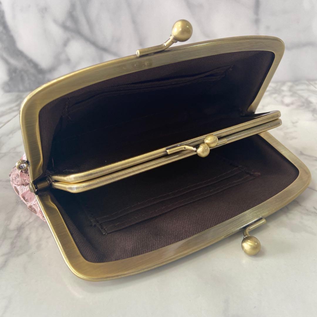 幸　ハンドメイドパイソンの本革親子がま口財布両面各2段ポケット付