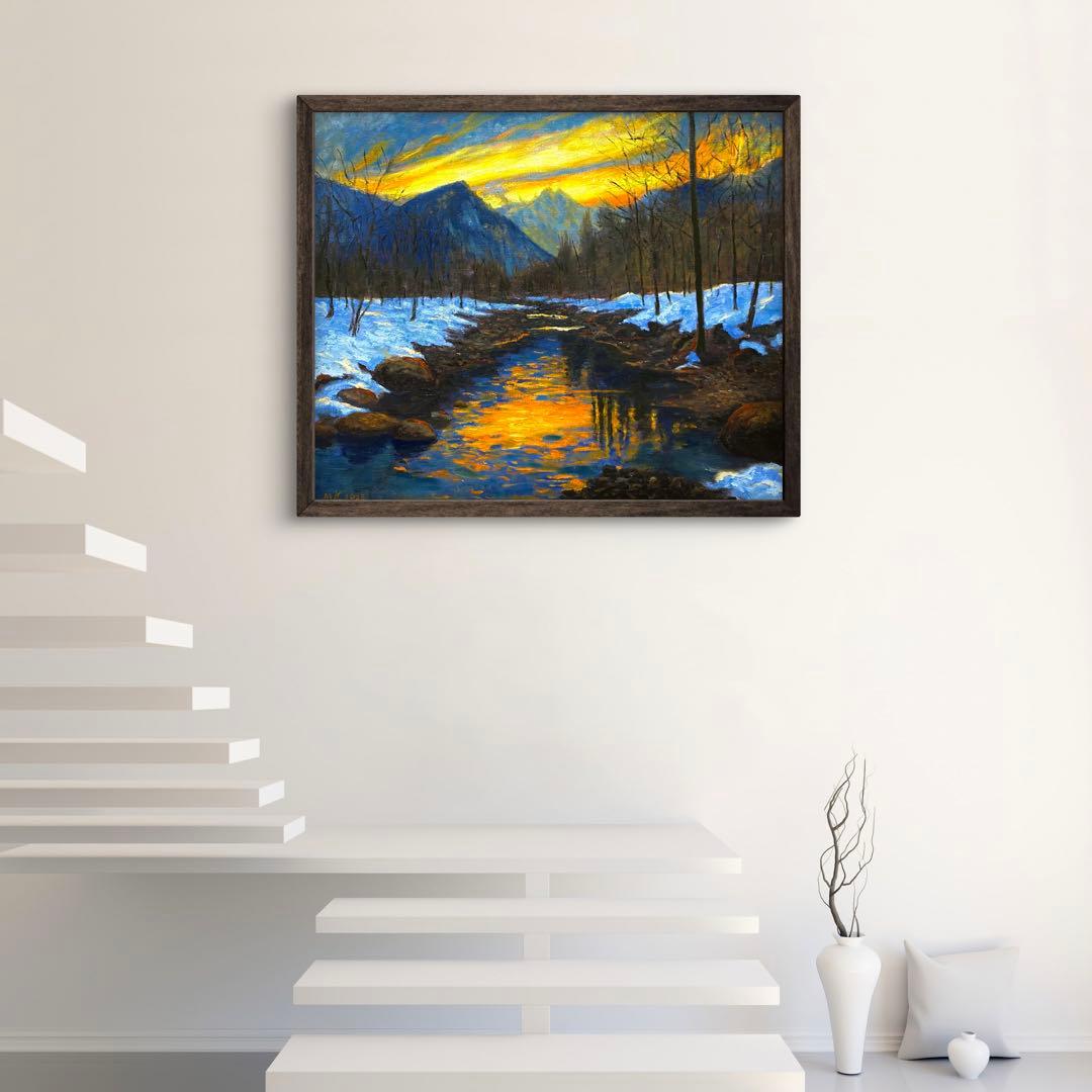 雪山 夕陽 F20 風景画 油彩画 絵画