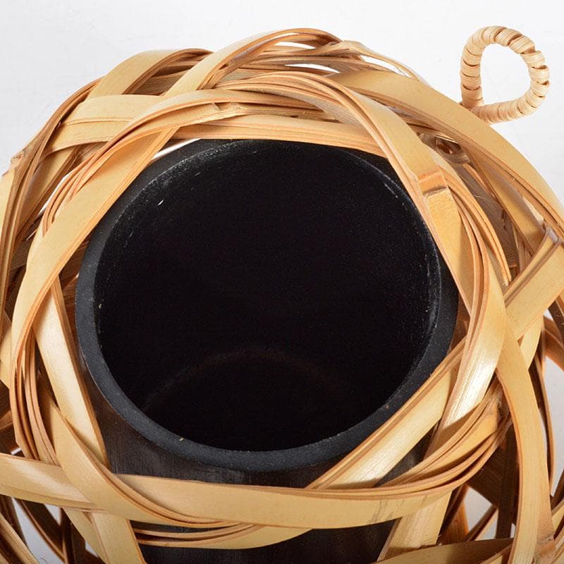 茶道具　日展作家　白石白雲斎作　古竹細工　花籠　掛花生　共箱　V　R4423