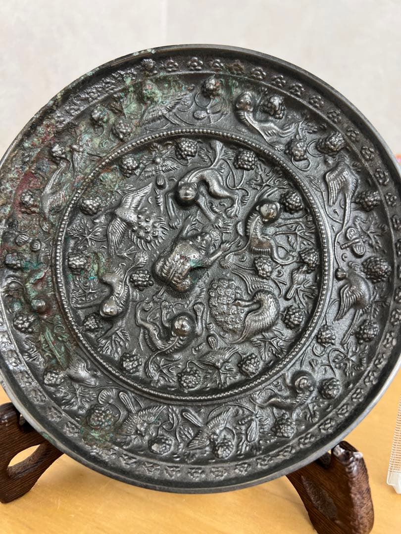 中国唐代海獸葡萄紋青銅鏡骨董青銅器古美術アンティーク　江戸　青磁コレクション