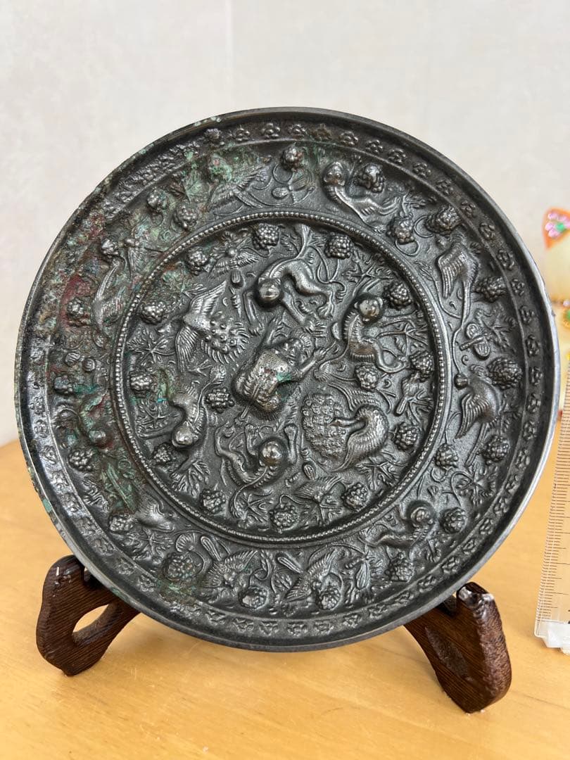 中国唐代海獸葡萄紋青銅鏡骨董青銅器古美術アンティーク　江戸　青磁コレクション