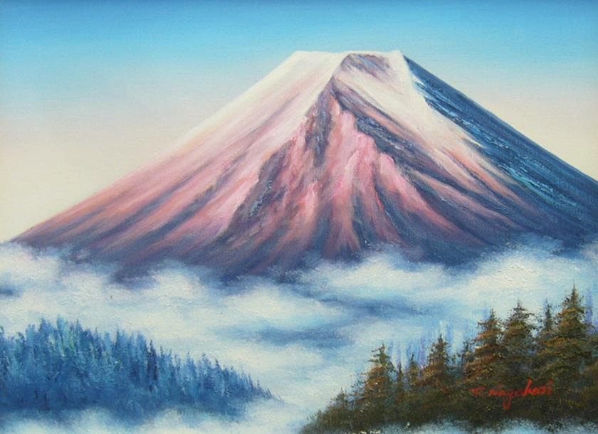 絵画 油絵 作者不詳 肉筆油絵 風景画 富士山