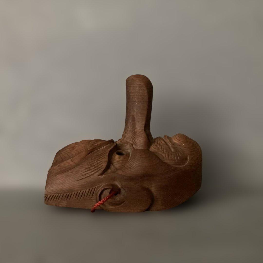 天狗　木彫一刀彫り　お面　天然木　壁掛　魔除　開運