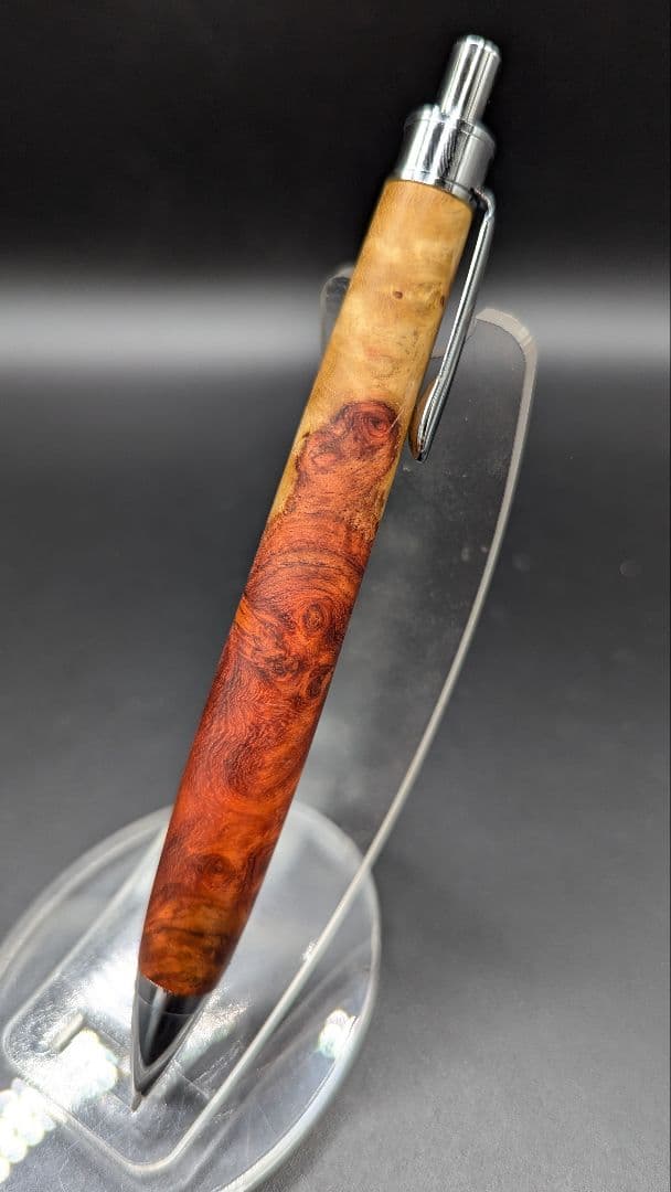 463ペン工房翌檜　特上　本花梨　紅白　瘤杢　木軸シャーペン　ボールペン