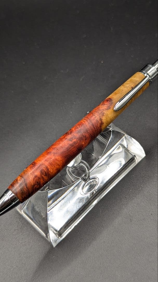 463ペン工房翌檜　特上　本花梨　紅白　瘤杢　木軸シャーペン　ボールペン