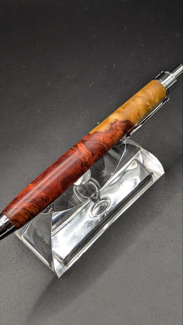 463ペン工房翌檜　特上　本花梨　紅白　瘤杢　木軸シャーペン　ボールペン