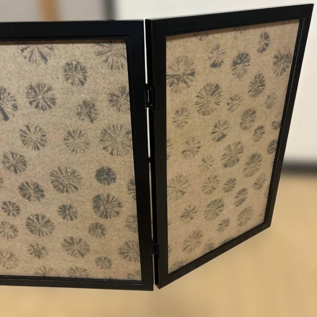 茶道具　　百人一首　風炉先屏風　金地　折りたたみ　花　三曲　15号　黒縁