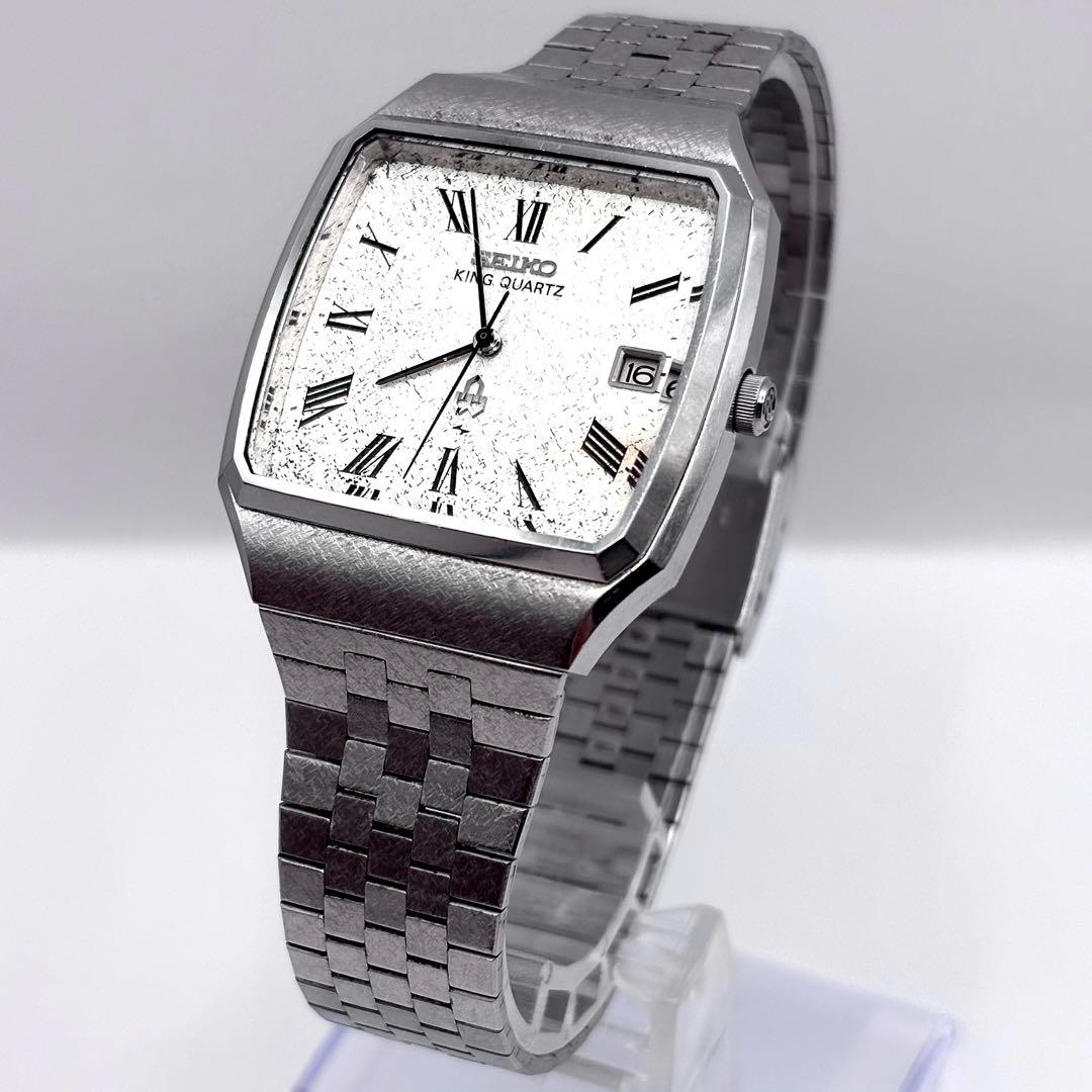 新品電池 稼働品 SEIKO キングクォーツ スクエア デイト メンズ