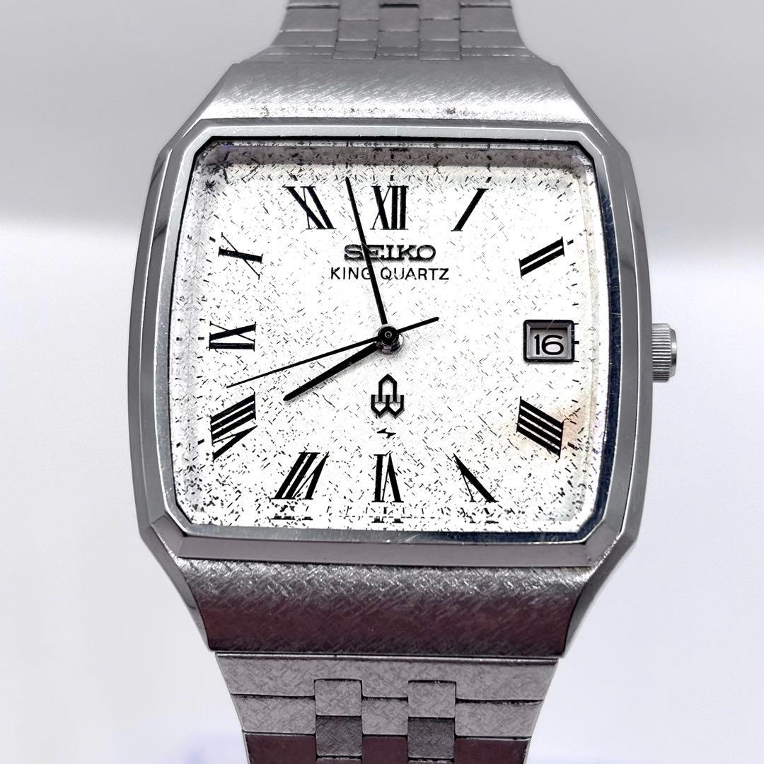 新品電池 稼働品 SEIKO キングクォーツ スクエア デイト メンズ