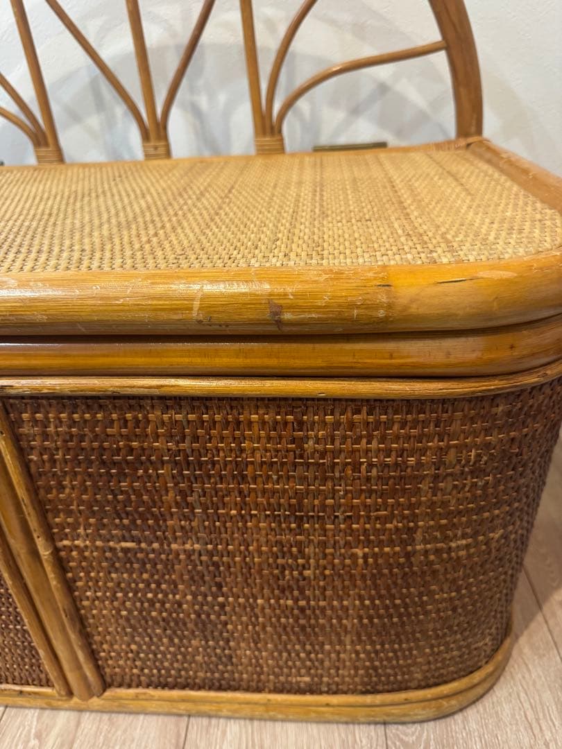 早い者勝ち　ラタン家具　ベンチ　籐家具 ベンチ収納 レトロ　ヴィンテージ　ハート