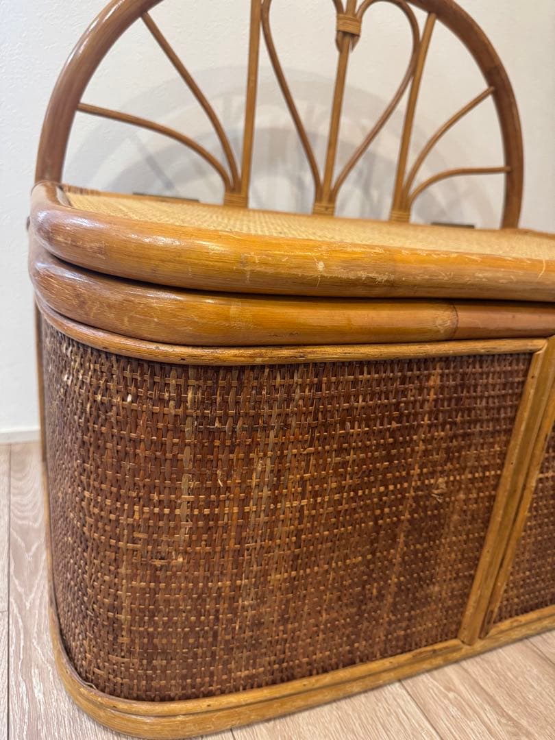 早い者勝ち　ラタン家具　ベンチ　籐家具 ベンチ収納 レトロ　ヴィンテージ　ハート