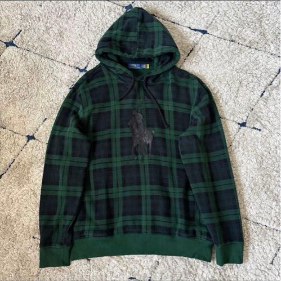 【希少✨】ポロラルフローレン　パーカー　レザーポニー　チェック　プルオーバー　Ｌ