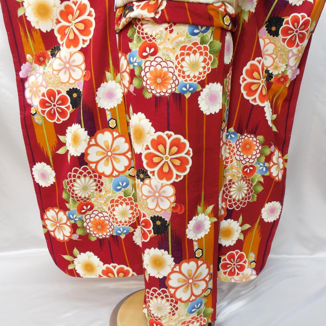 未使用品★洗える振袖　振袖フルセット　ポリ　成人式　振袖　M～Ｌサイズ　赤　花柄