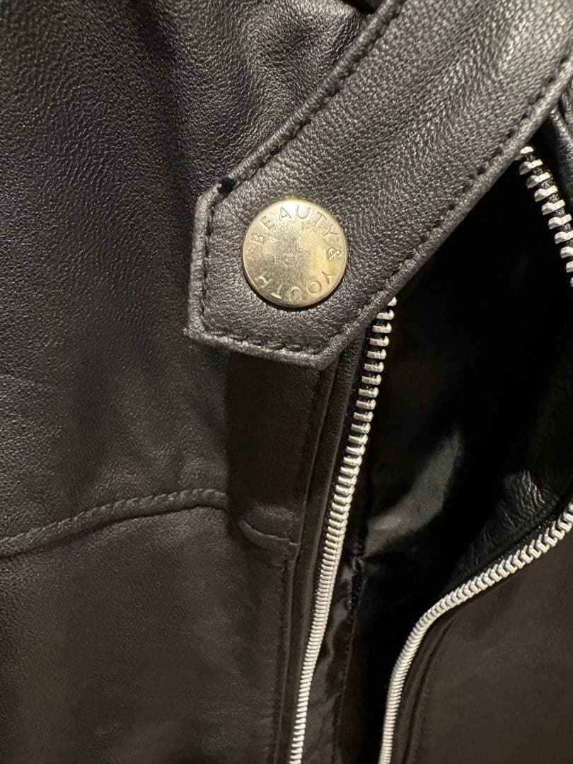 BEAUTY & YOUTH ブラックシングルライダースジャケット