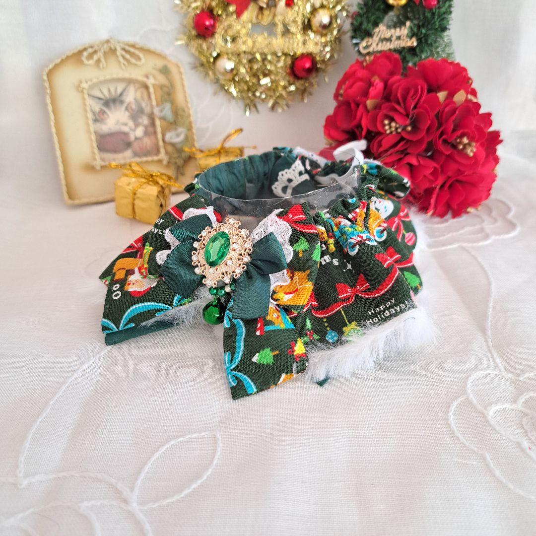 クリスマス幅広ファーシュシュ(クリスマスリボン)わんちゃん猫ちゃん用