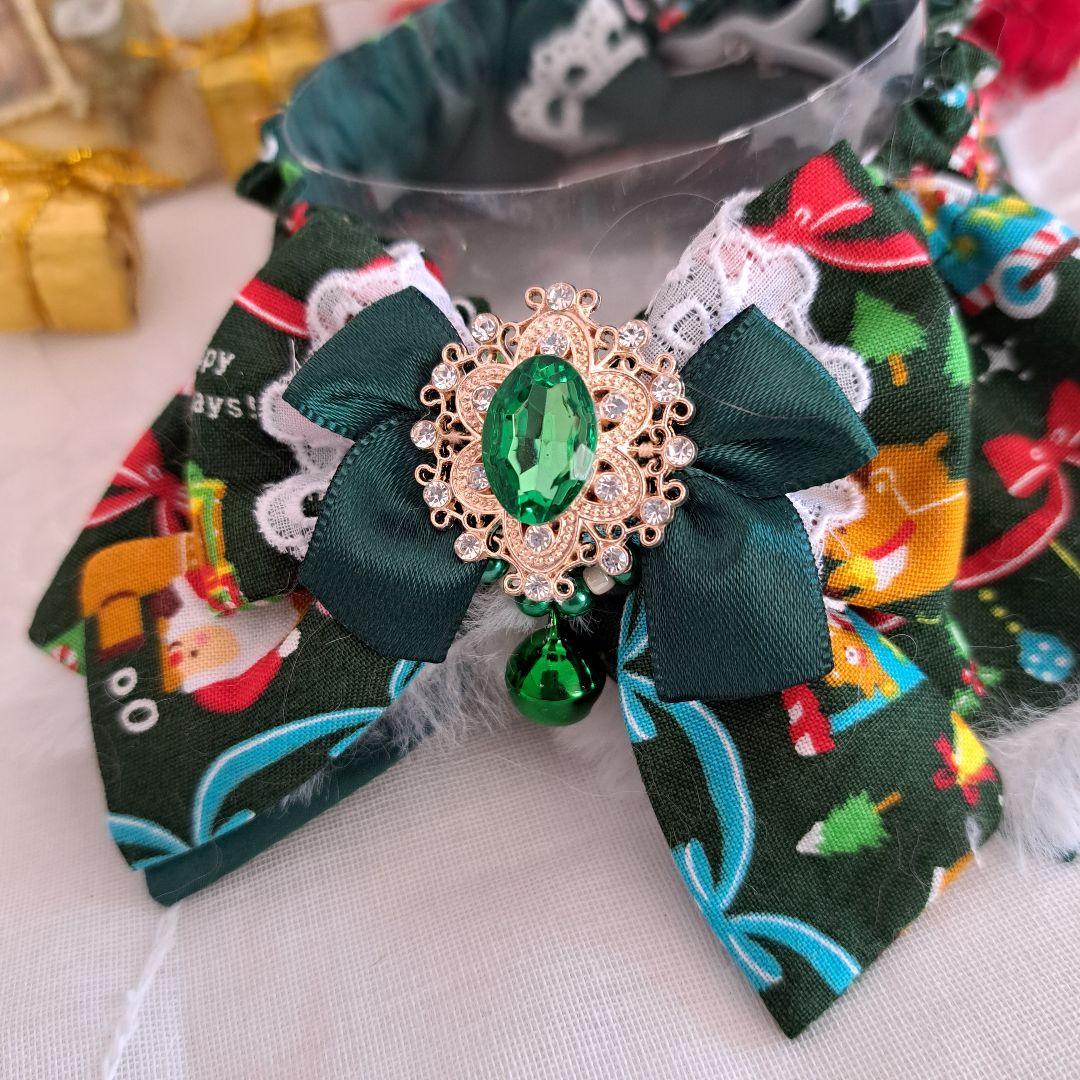 クリスマス幅広ファーシュシュ(クリスマスリボン)わんちゃん猫ちゃん用