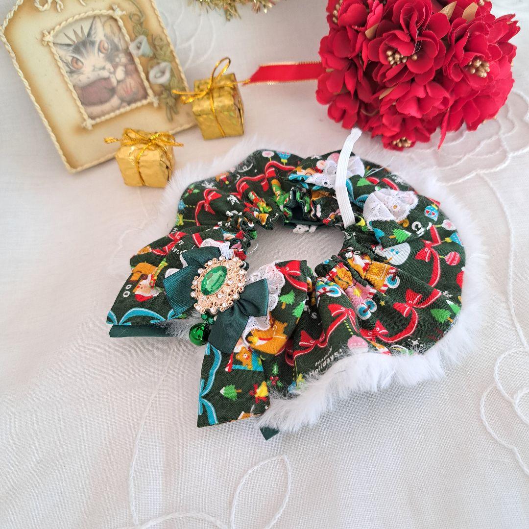 クリスマス幅広ファーシュシュ(クリスマスリボン)わんちゃん猫ちゃん用