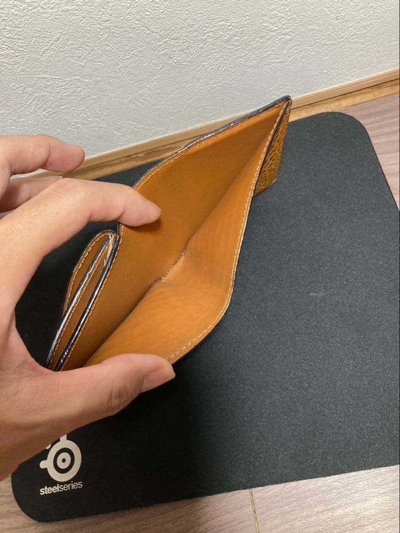 【万双】ミニ財布 クロコダイル キャメル