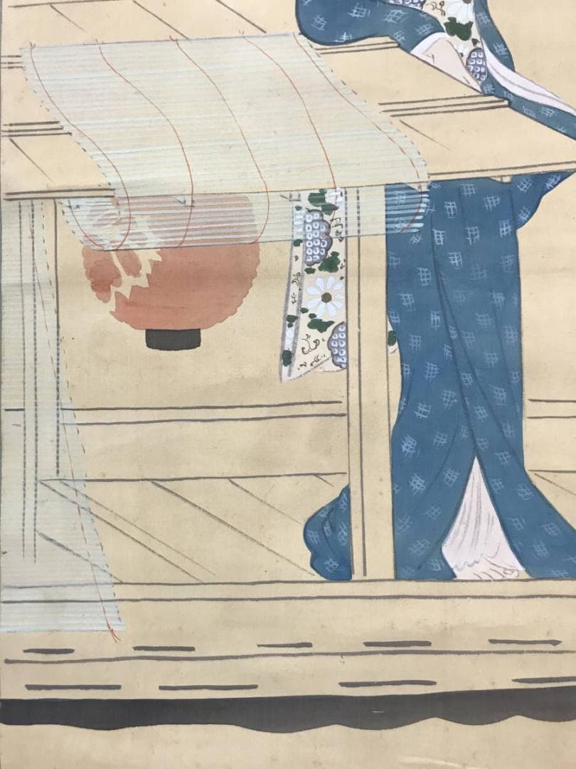 【真作】蕉圃/舟中美人図/美人画/掛軸/名家伝来/AC-175