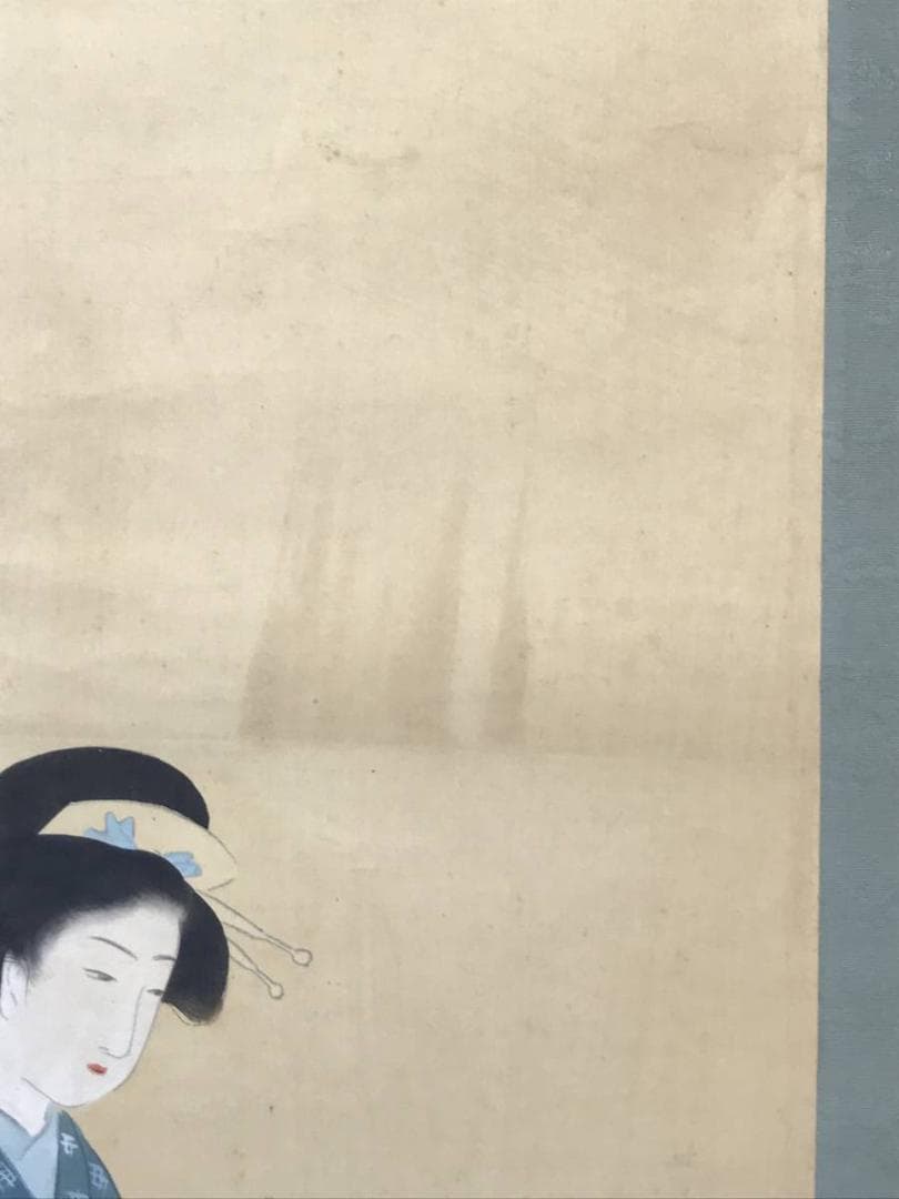 【真作】蕉圃/舟中美人図/美人画/掛軸/名家伝来/AC-175