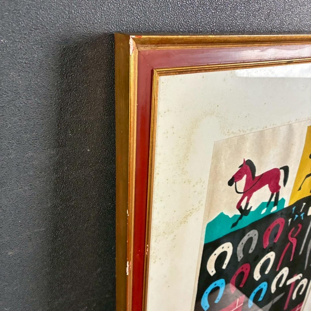 川西英「アンビルコーラス」木版画 直筆サイン入 額縁入 神戸を代表する木版画家