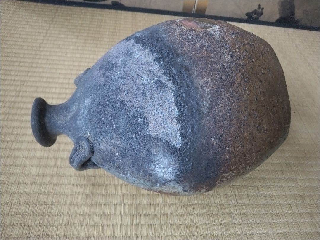 備前焼　森陶山作　扁壺　個展出品作　飾り壺　花器　骨董　日展作家　佳品