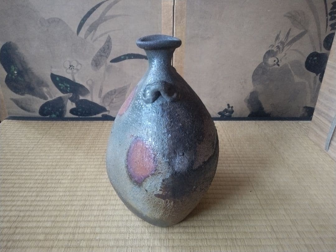 備前焼　森陶山作　扁壺　個展出品作　飾り壺　花器　骨董　日展作家　佳品