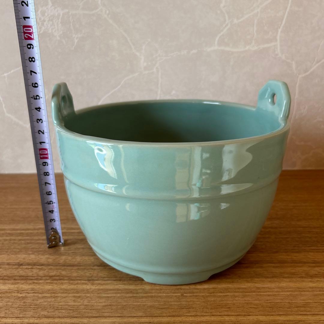 平安　富田静山　青磁手桶形　平水指　割蓋　茶道具