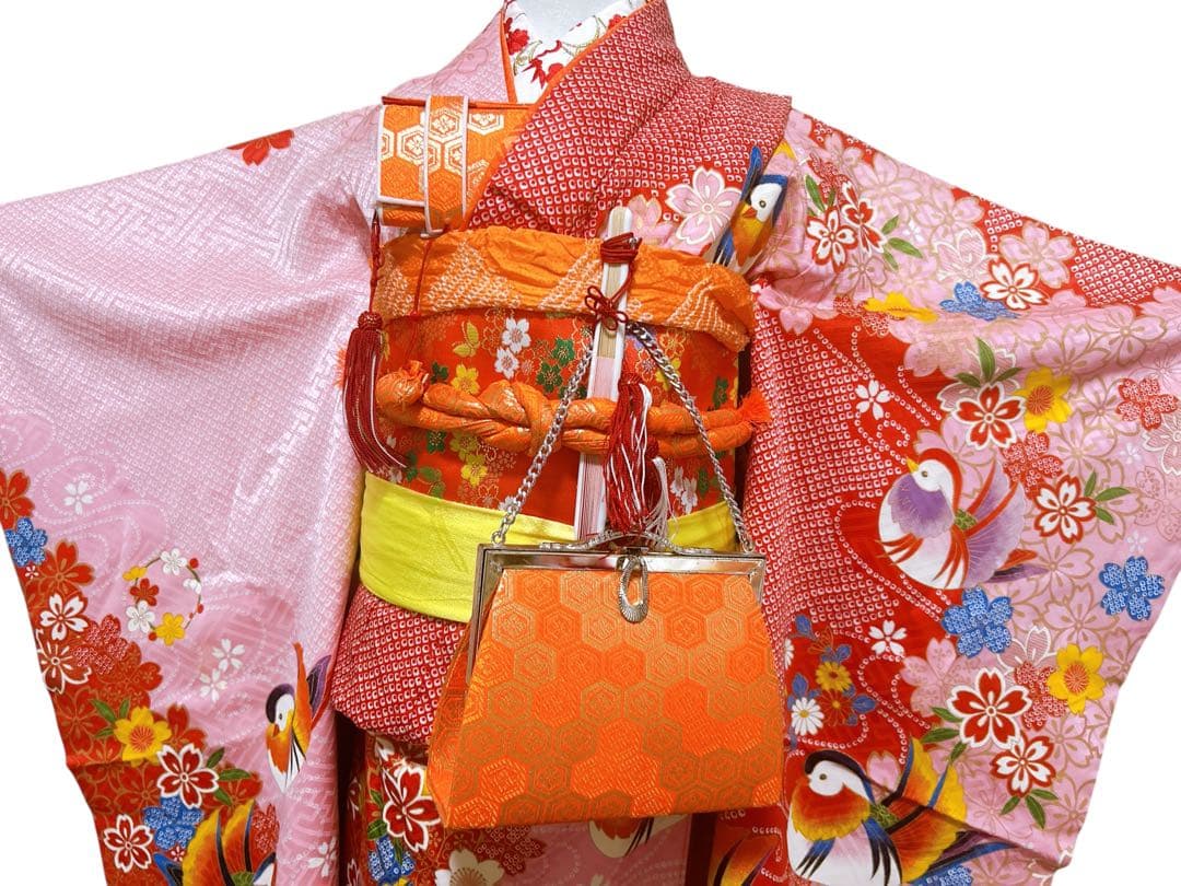 訳あり特価品♡七五三　7歳　女の子　ピンク　赤　鹿の子柄