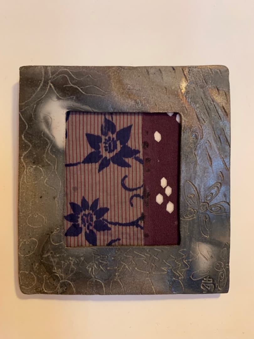 古布９　額　信楽焼　陶製　アート　美術品　壁掛け