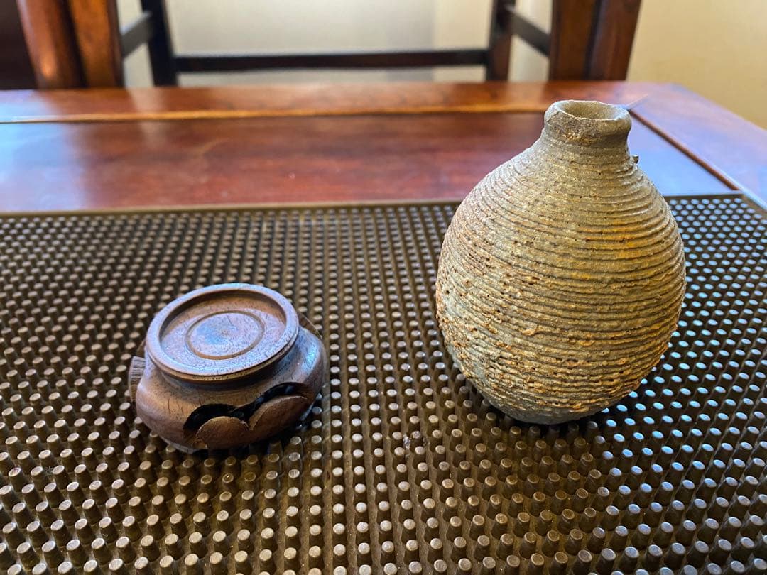 ミニ薪窯鉢　鑑賞台付　３種セット　　ヴィンテージ　一輪挿し　観葉植物　　茶器小物