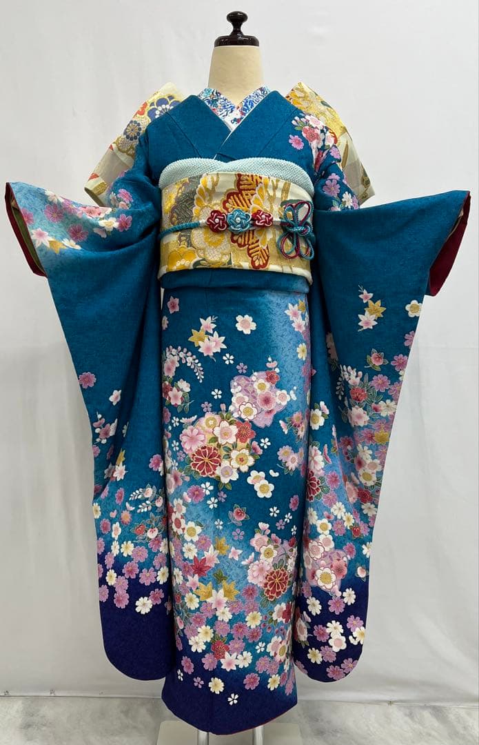 振り袖　フルセット　別誂長襦袢付　成人式　金彩加工　刺繍入り　銀通し　622