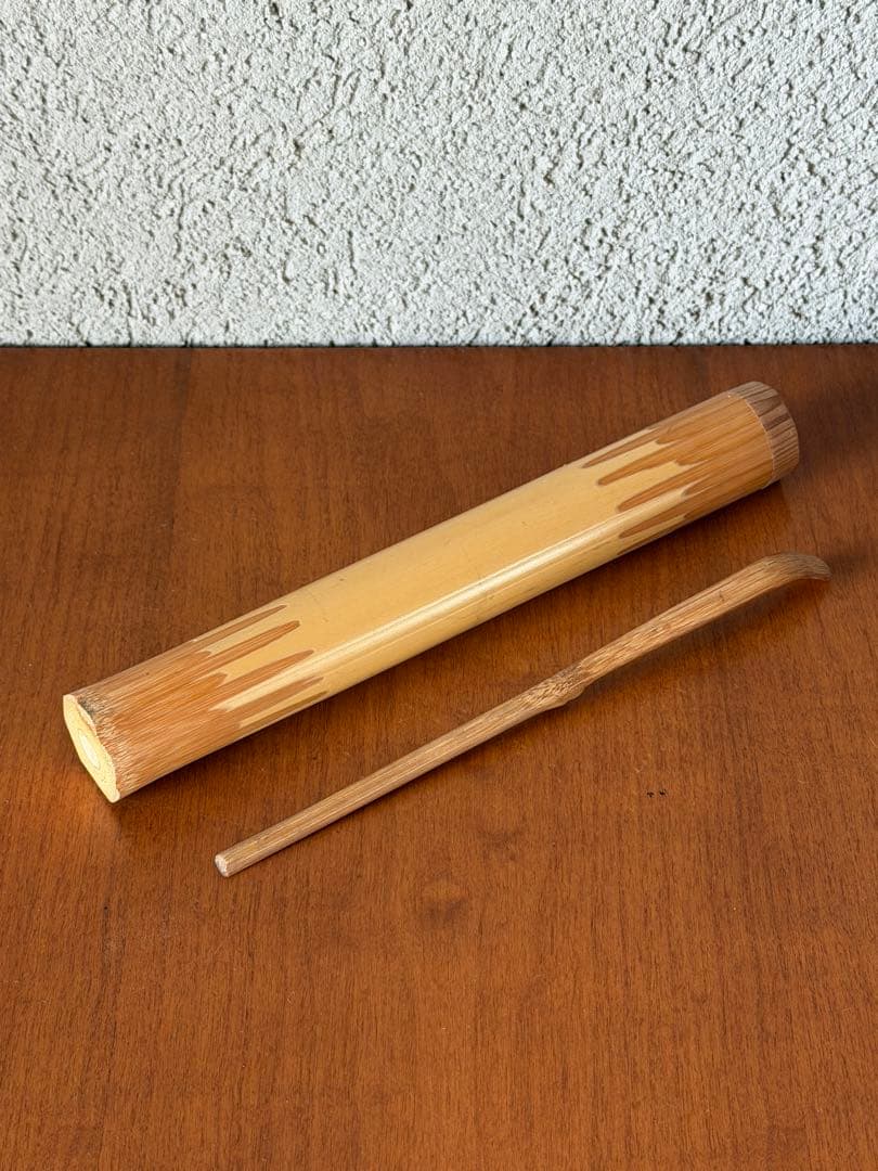 竹茶杓　朝念暮念　素心作　延命十句観音経　茶道具　時代物　古道具