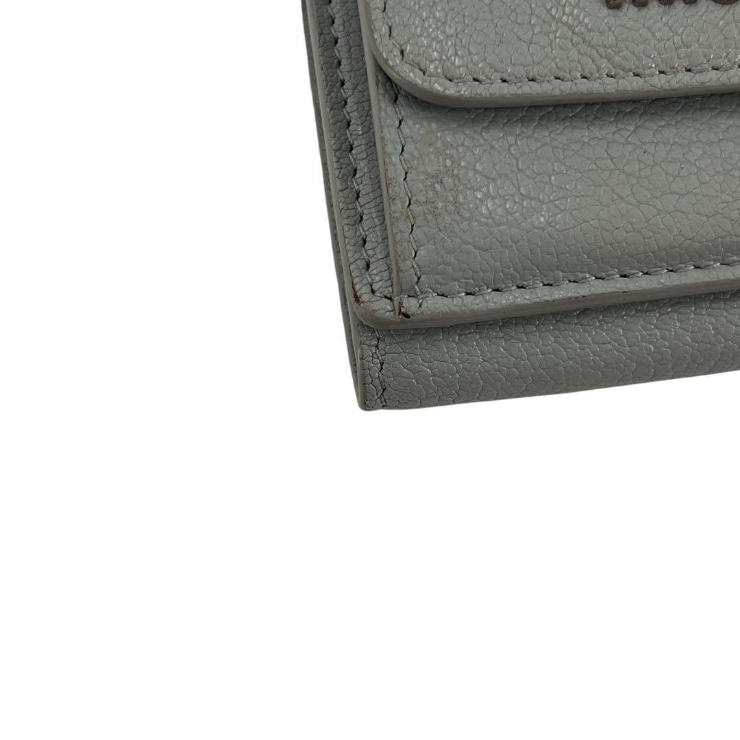 ミュウミュウ　折り財布　コンパクト財布　マドラス　パール　リボン　水色　レザー