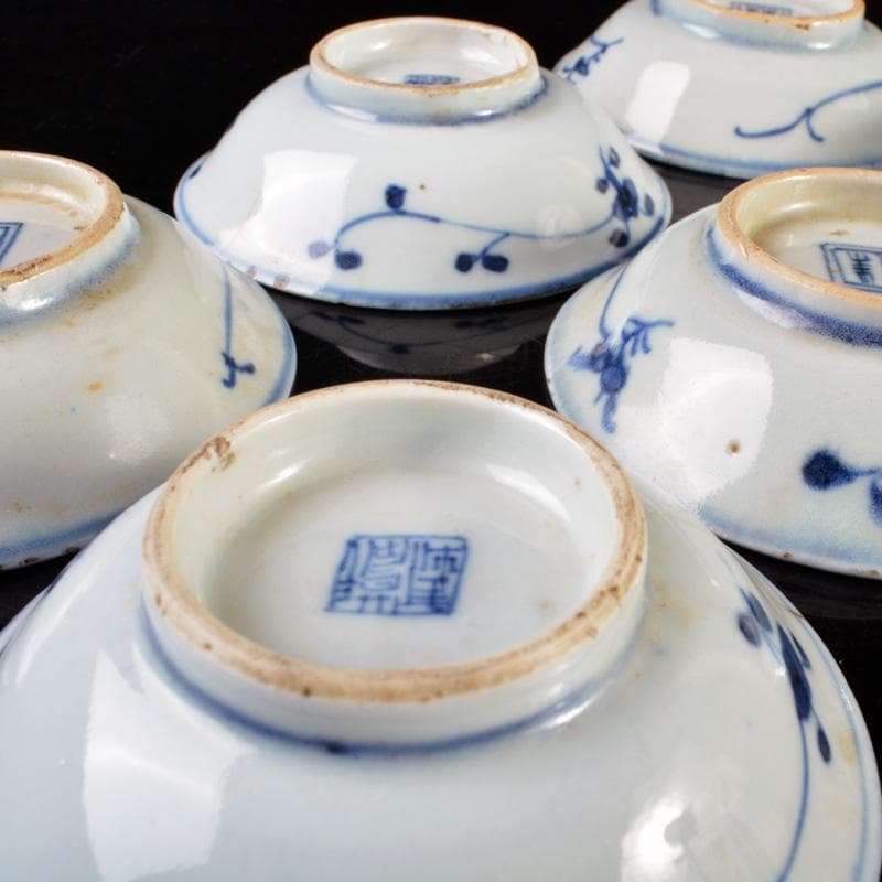 中国　新渡　青花花卉文　銘々皿　小皿　六客　C　R6305