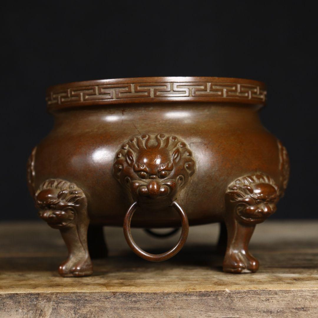 銅製 香炉 三足香炉 龍鳳香炉 薫香炉 仏堂挿し香炉 装飾品 工芸品 置物