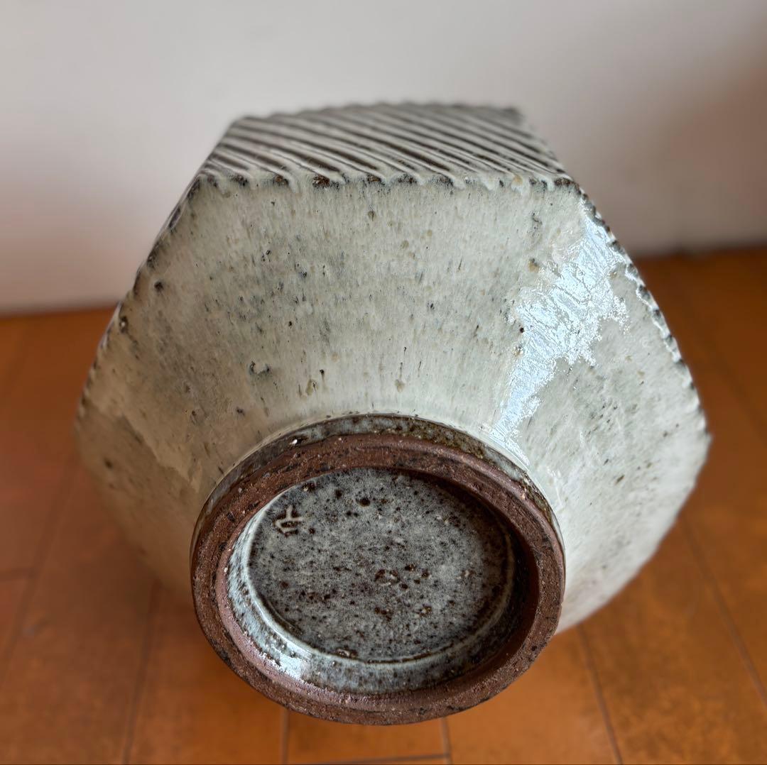 【共箱・落款あり・美品】河井久 白釉線彫壺 高さ30cm 民藝 河井寛次郎門下
