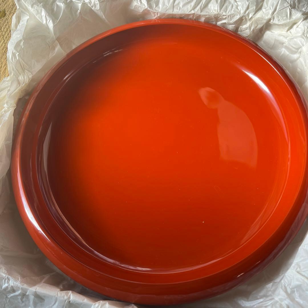 漆器 平皿 オレンジ色 箱付き