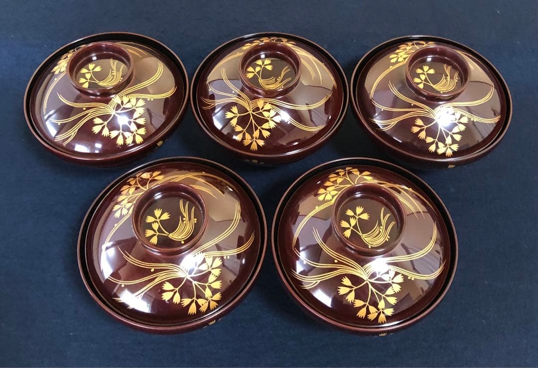 《R》輪島塗 芹蒔絵 吸物椀5客 木製漆器 懐石　250904H2