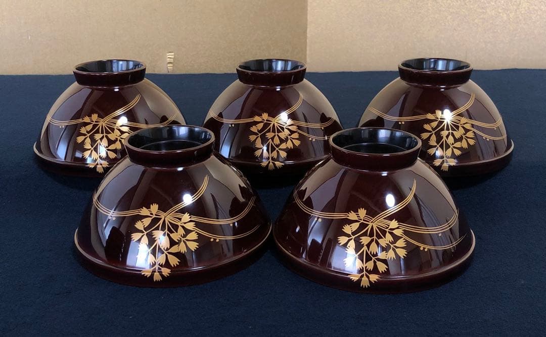 《R》輪島塗 芹蒔絵 吸物椀5客 木製漆器 懐石　250904H2