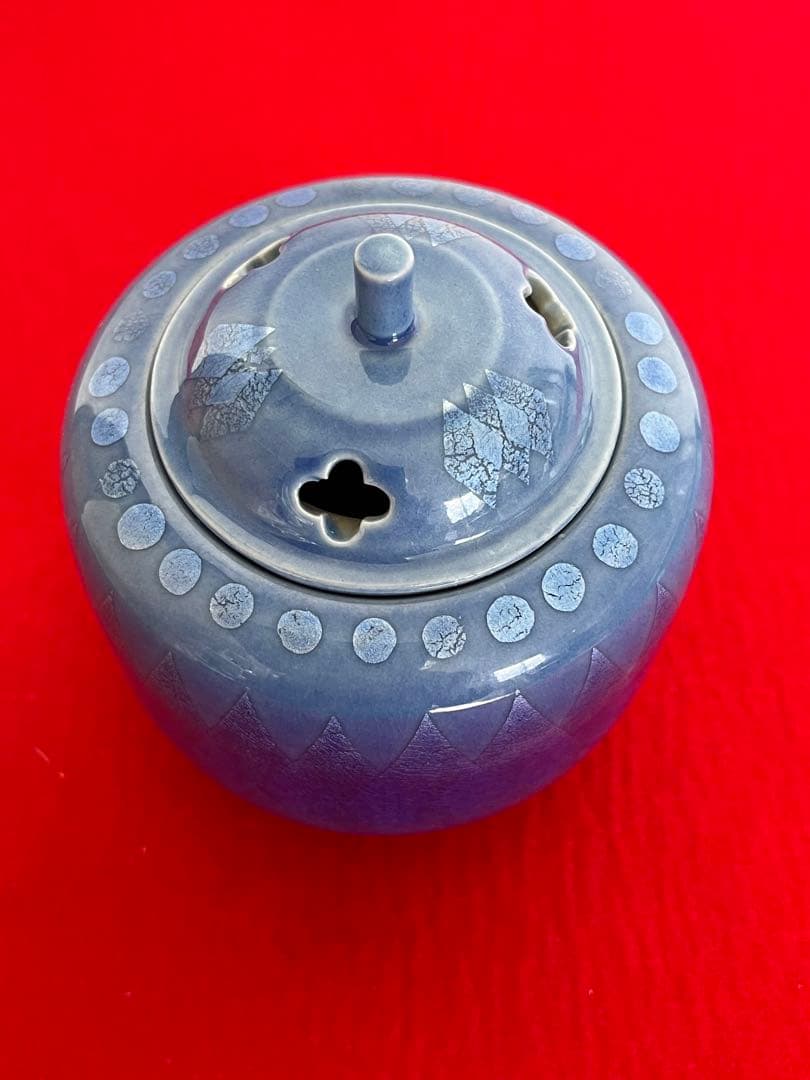 中田一於 淡青釉裏銀彩 香炉 管理N34 九谷焼 日本工芸会正会員 茶道具