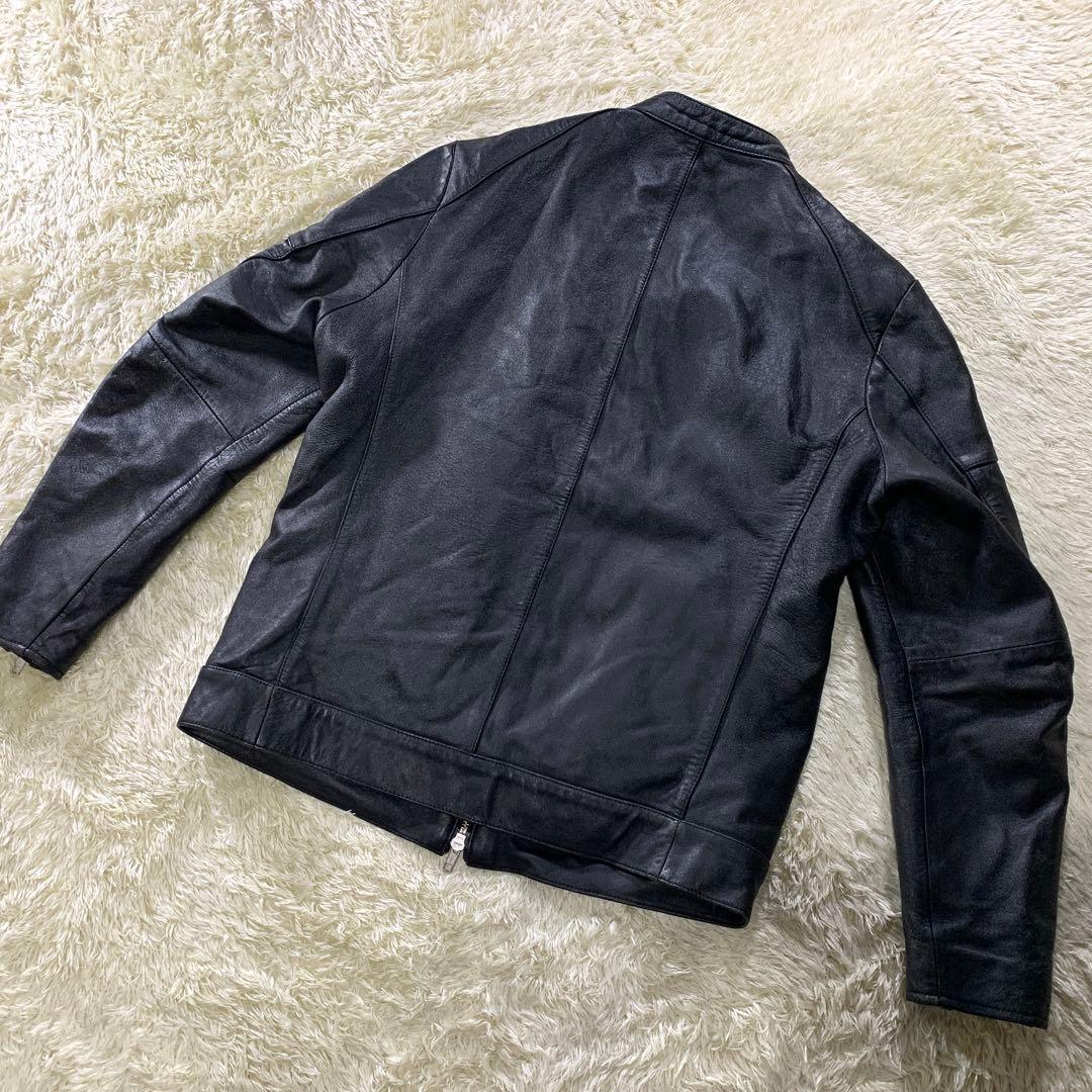 美品 タケオキクチ シングルライダースジャケット 黒 裏地ブルー ラムレザー M