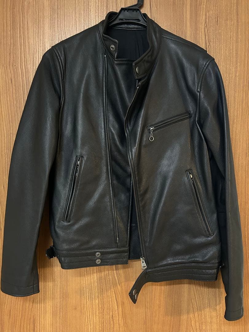 【美品】ビームス ライダース ジャケット シングル ノーカラー やぎ革 黒 S