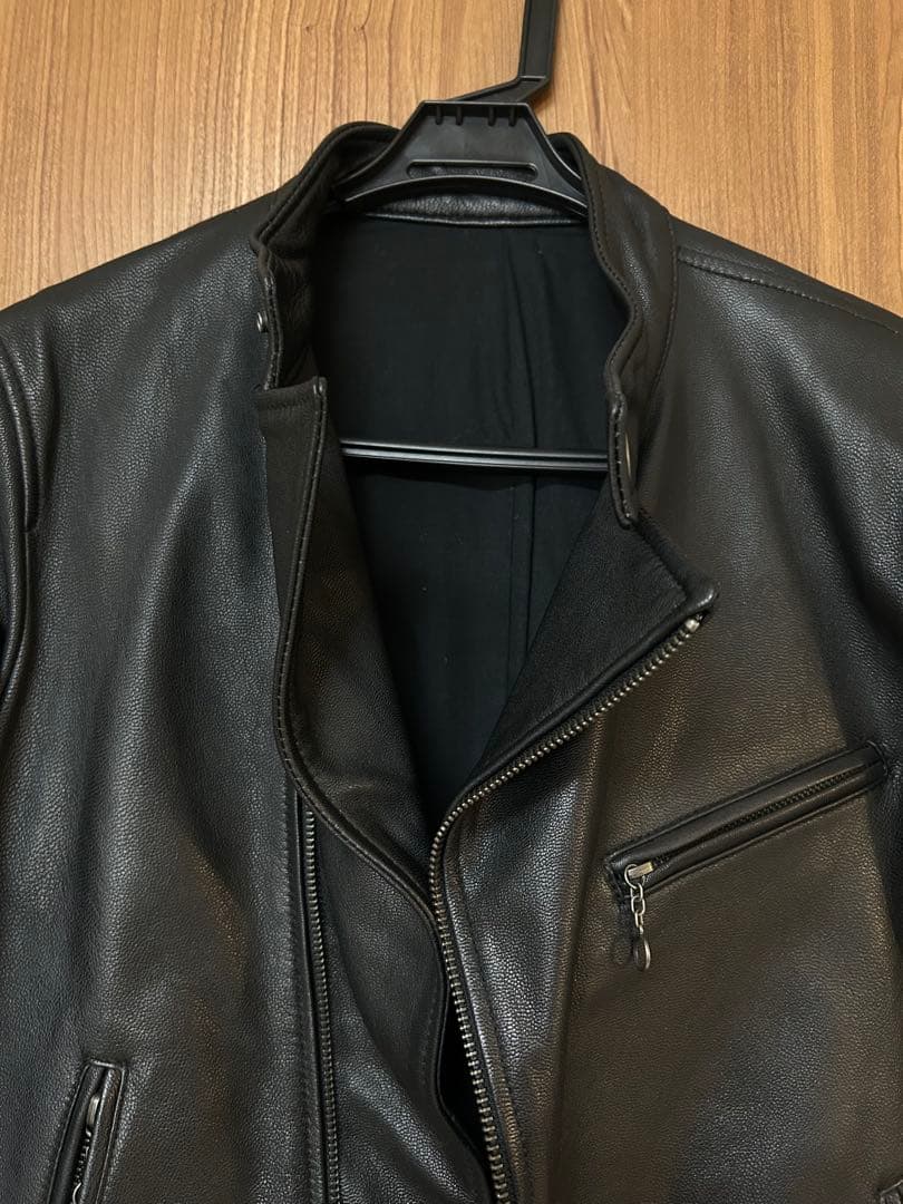 【美品】ビームス ライダース ジャケット シングル ノーカラー やぎ革 黒 S