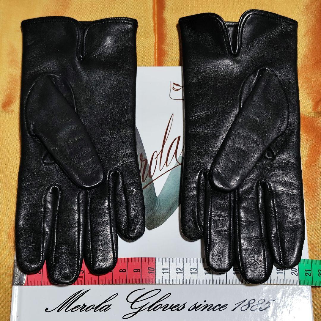 値下げ最終6.0 メローラ ナッパ黒 カシミア灰 グローブ 革手袋 MEROLA