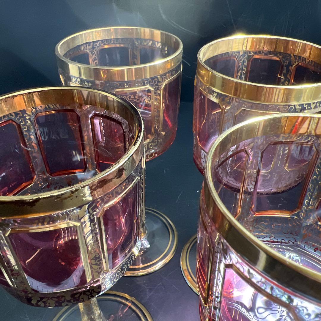 ボヘミア　パネルグラス4点　高さ17.6㎝　東Y7-1020☆1F