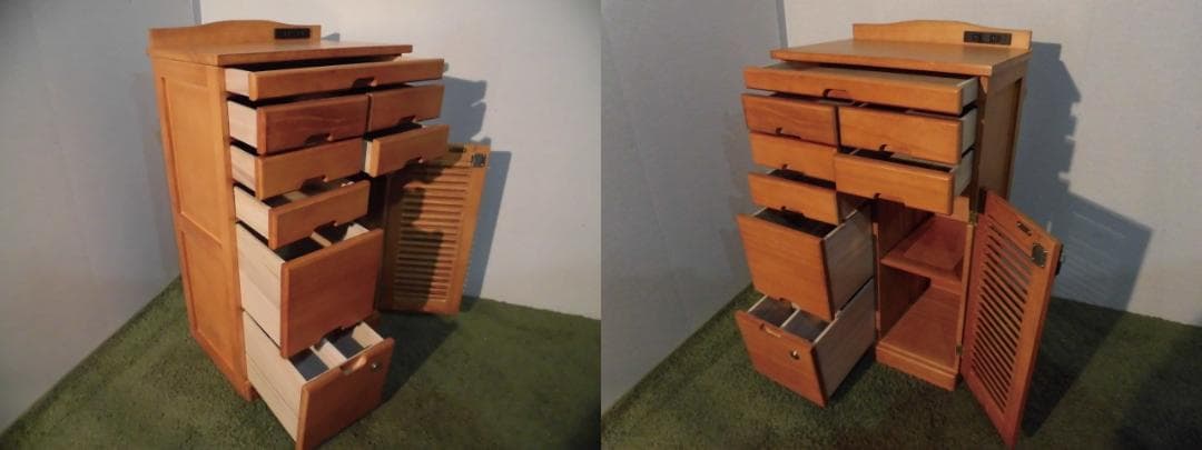 送料無料★新品大容量桐引出いっぱいルーバー扉電話FAX台・キャビネット鍵付