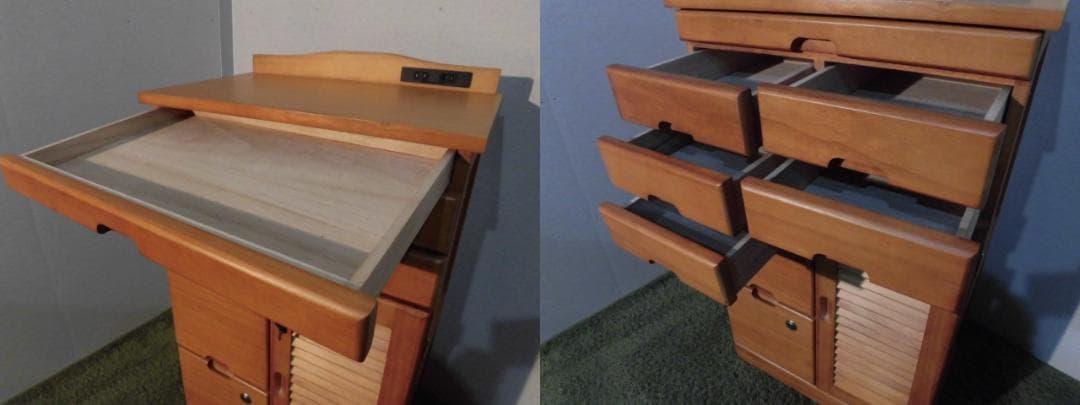 送料無料★新品大容量桐引出いっぱいルーバー扉電話FAX台・キャビネット鍵付